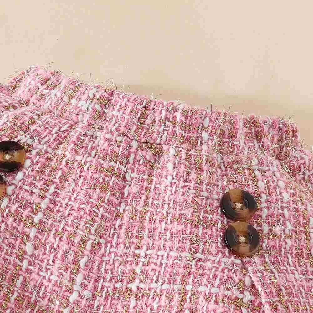 2024 Autumn Baby Girls Clothes Cute Plush Selvedge Plaid Long Sleeve Tops Solid color Flared Short Pants with Beret SetsXJ241205