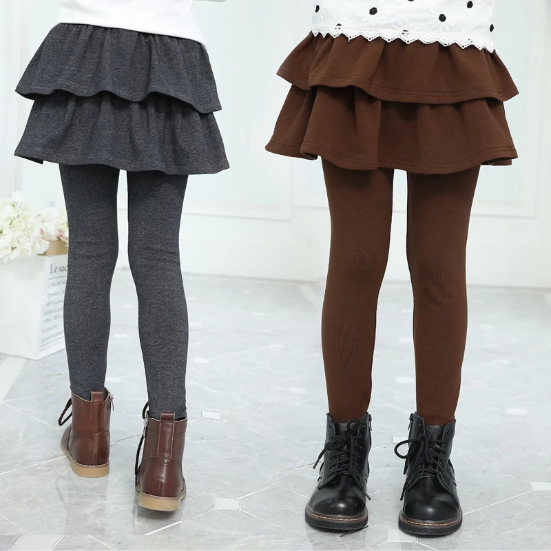 Elegant Children Leggings with Skirt for Girls Slim Fit Cotton Pants-Skirt Kids Cute Cake Skirt Pants Leggins For Baby 3 to 13 Y 241204