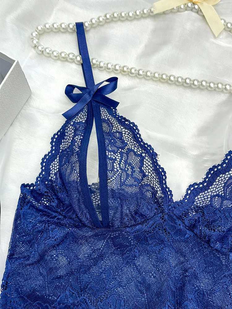 Sensual Lingerie Transparent Lace Bra Kits Crotchless Female Underwear Set Dark Blue Hollow Exotic Sets Tempation Intimate GoodsXJ241205