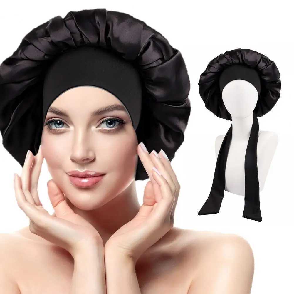 Adjustable Str Shower C Satin Bonnet with Lace-up Bow for Women Waterproof Shower C for Braids Curls High for BeautyXJ241205
