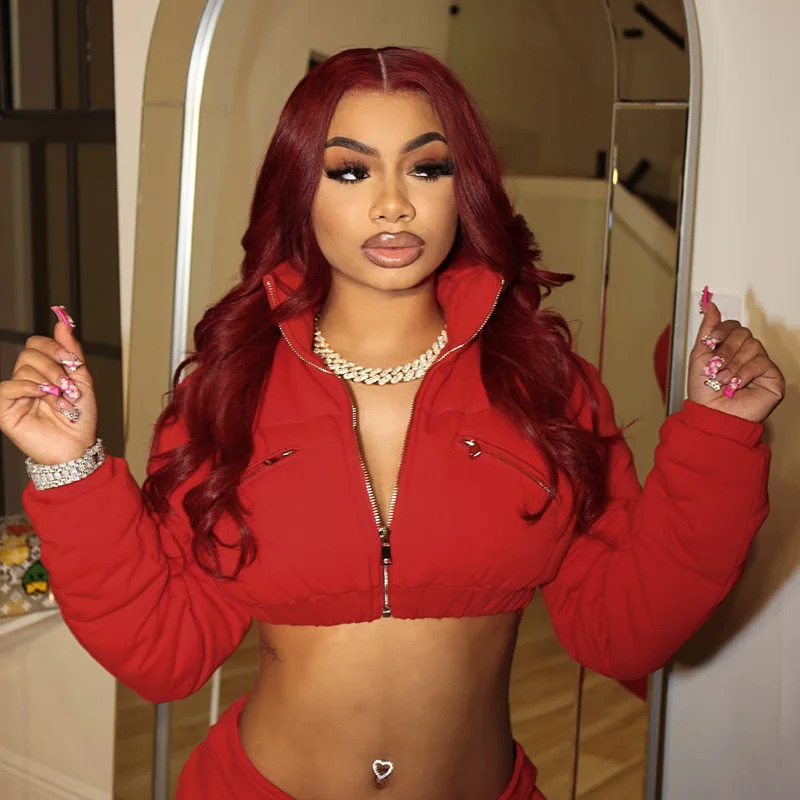 Puff Cropped Jackets Women Varsity Baseball Coats Y2K Streetwear Winter Clothes Cyber Racer Bubble Bomber Jackets Coats 241205