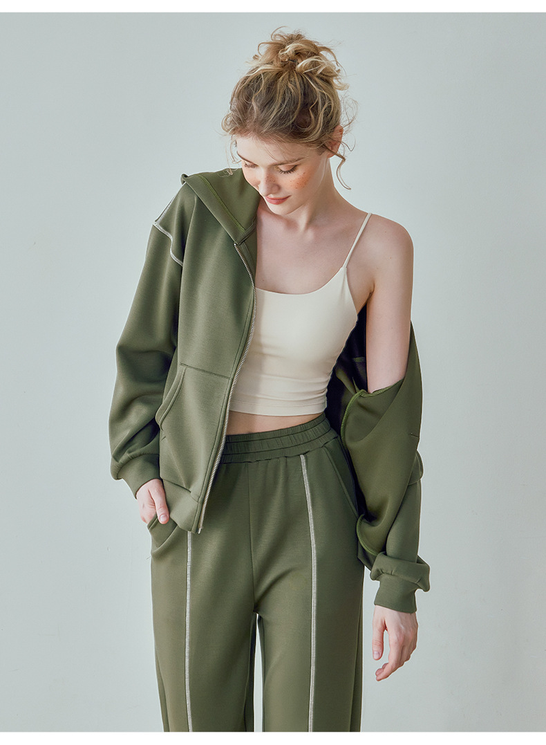 2025--Sports Suit Women's Loose Casual Zipper Hoodie + Straight Trousers Two-Piece Set Loose Fit