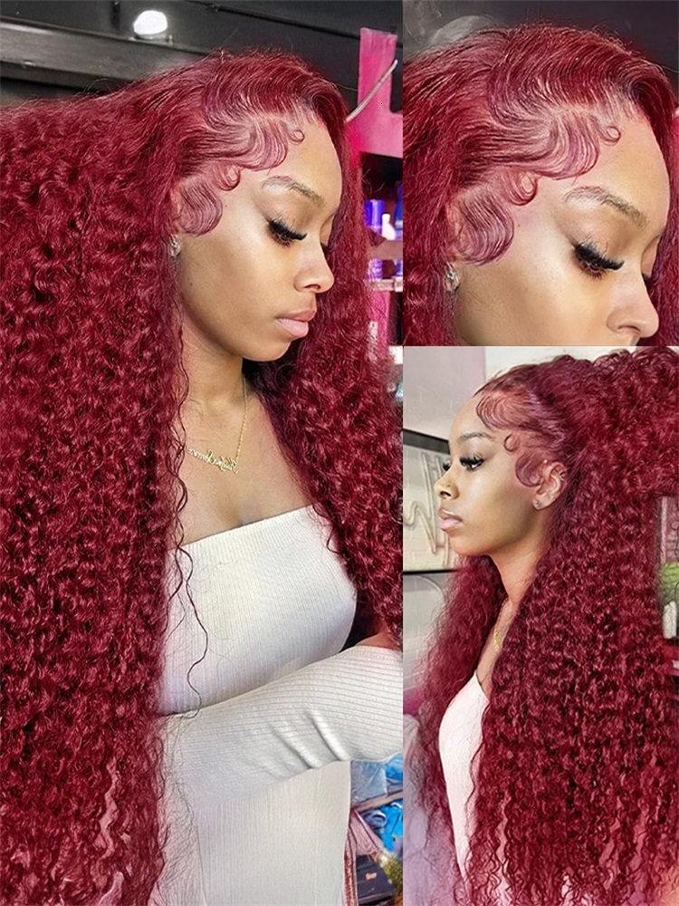Deep 99J Bury 13X4 Frontal Wig 100% Human Hair 13X6 Curly 30 Inch HD Lace Front Wigs Brazilian Red Wine Water Wave