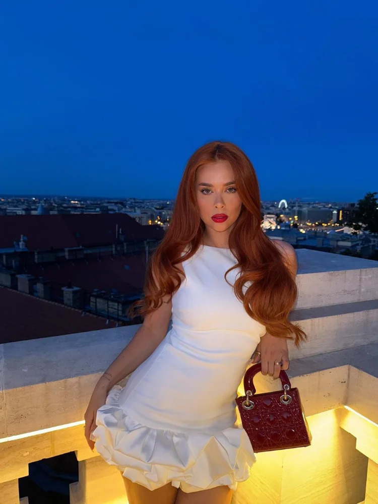 White Pleated Ruffles Mini Dresses Women Chic Round Neck Sleeveless Slim Fit Short Dress Lady Club Party Vestidos 241205