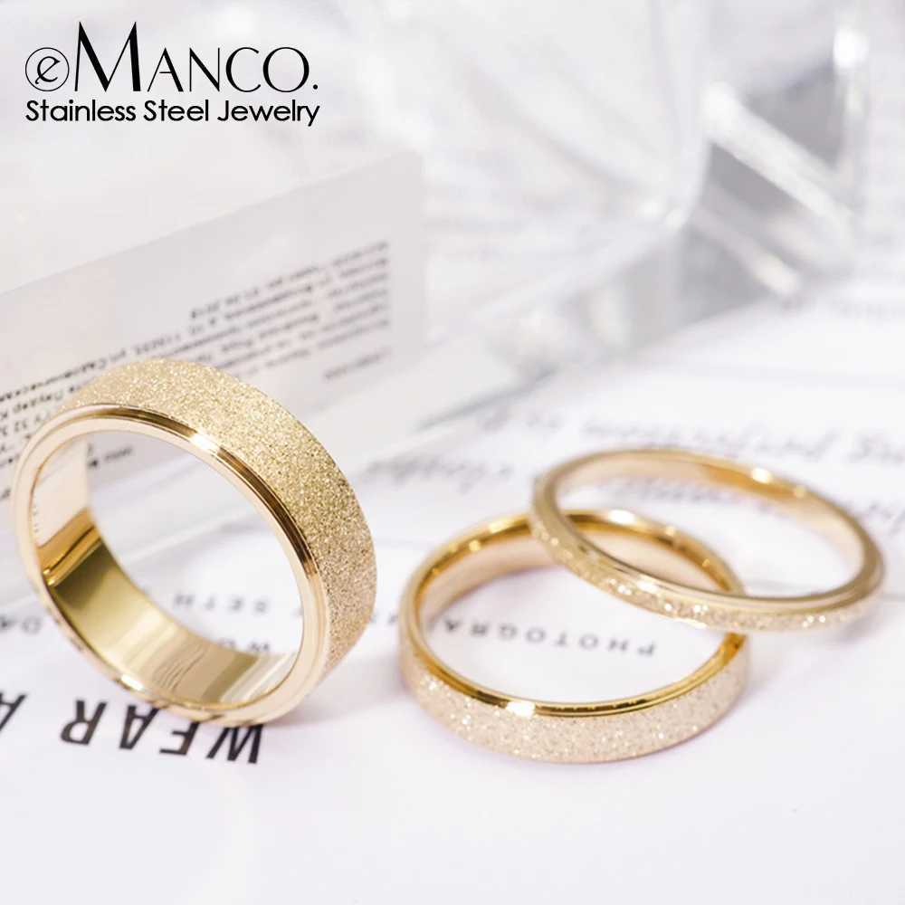 EManco high-quality simple frosted stainless steel womens ring 2/3/5MM wide gold jewelry for girls W241205