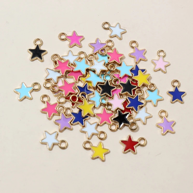 100pcs 6x8mm Enamel Small Stars Charms Pendant 9colors Zinc Alloy Metal DIY Jewelry Making Accessories for Bracelet Necklace 241122