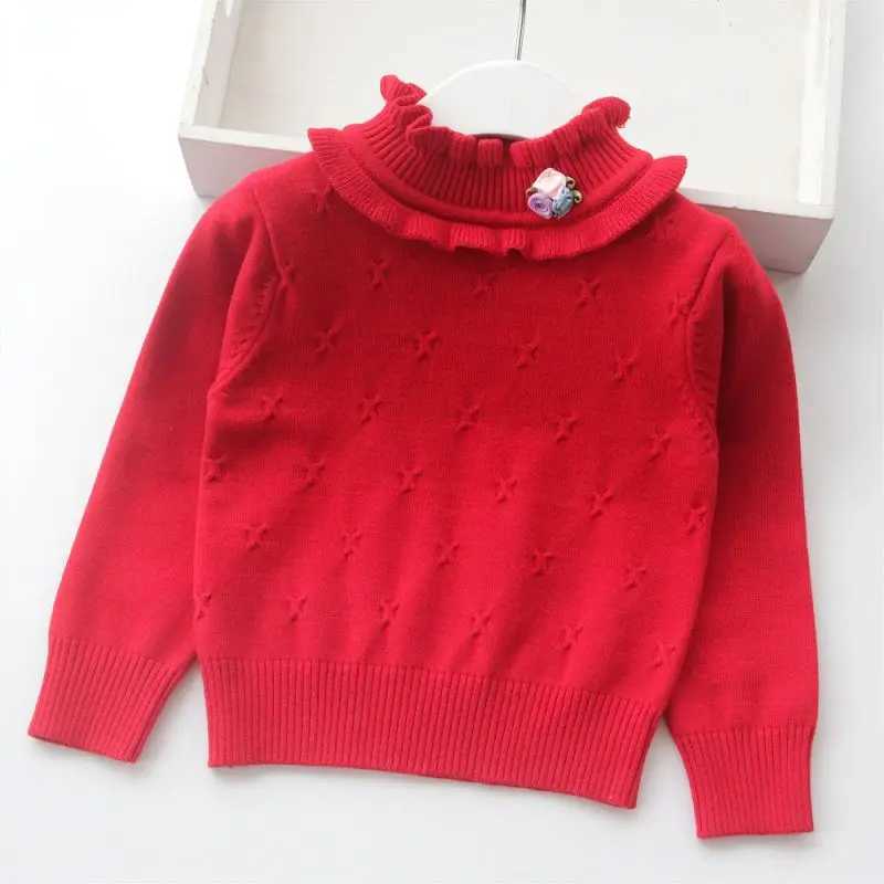 New Womens Sweater Spring/Autumn Childrens Knitted Clothing Solid Pull Flower Womens Sweater 3-11Y BC744 W241205