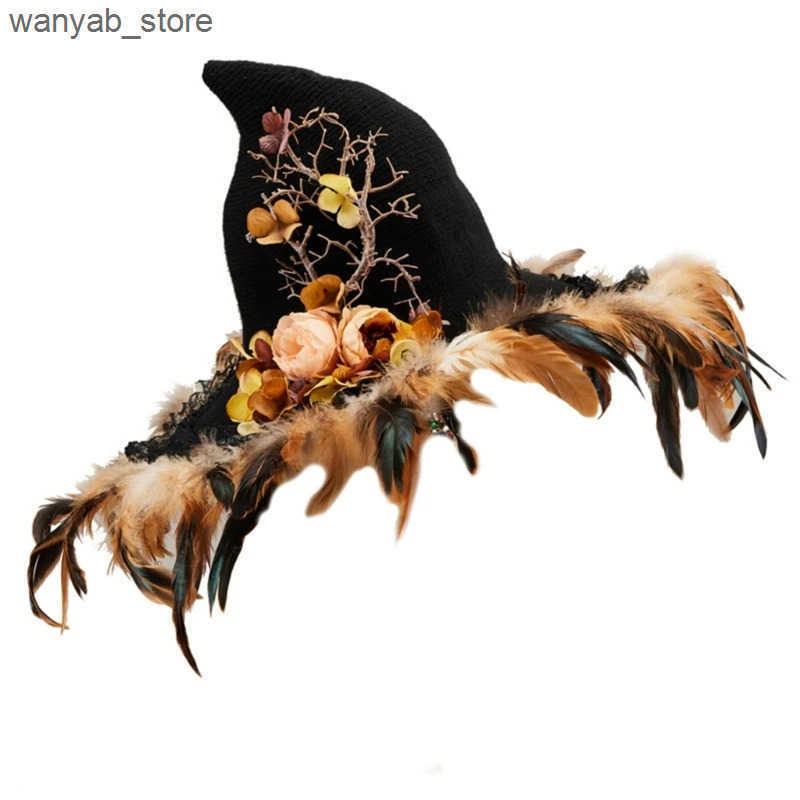 Cloches Halloween witch hat role-playing flower branch witch hat adult neutral witch hat costume Cloche hat holiday hat L240910