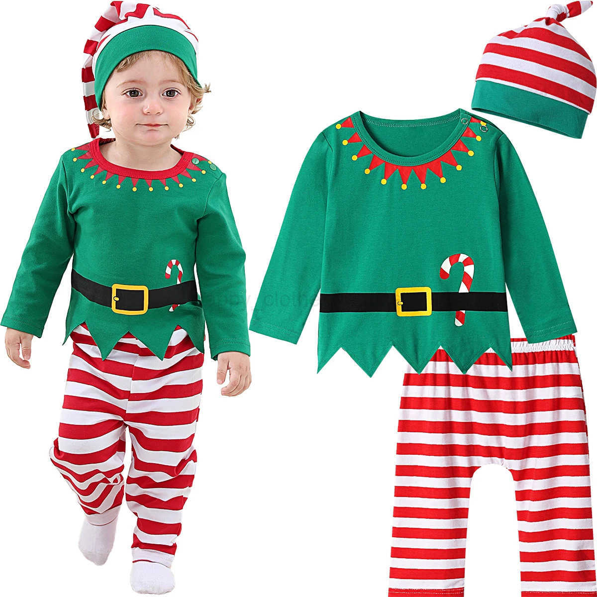Baby Boys Christmas Clothes Set Newborn Xmas Elf Outfit Infant New Year Festival CostumeXJ241205