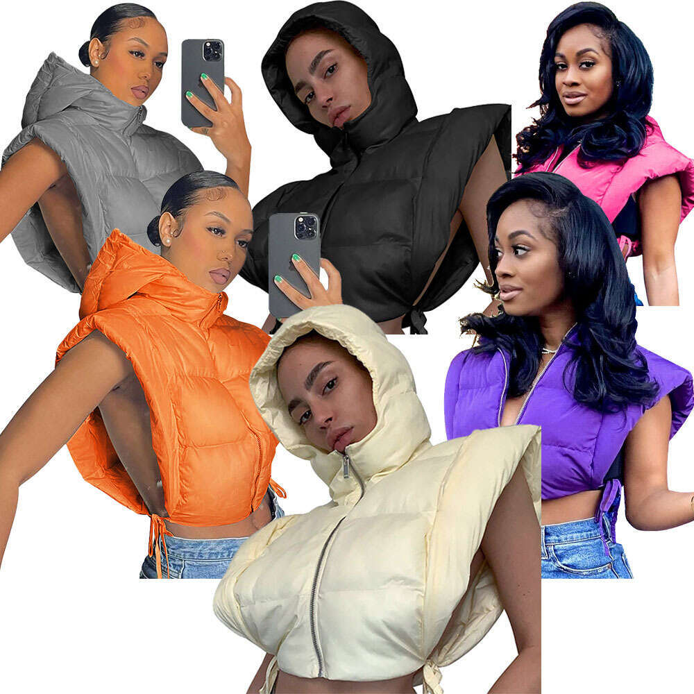 European and American women's autumn style, good quality hooded side leakage sleeveless strap short vest bakery 2024 new casual versatile fashion