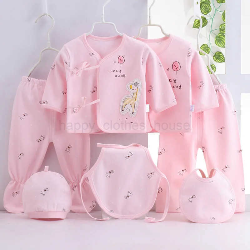 7Piece Spring Newborn Baby Stuff Toddler Clothes Cute Cotton T-shirt+Pants+Hats Infant Boys Girls Clothing Set BC316XJ241205