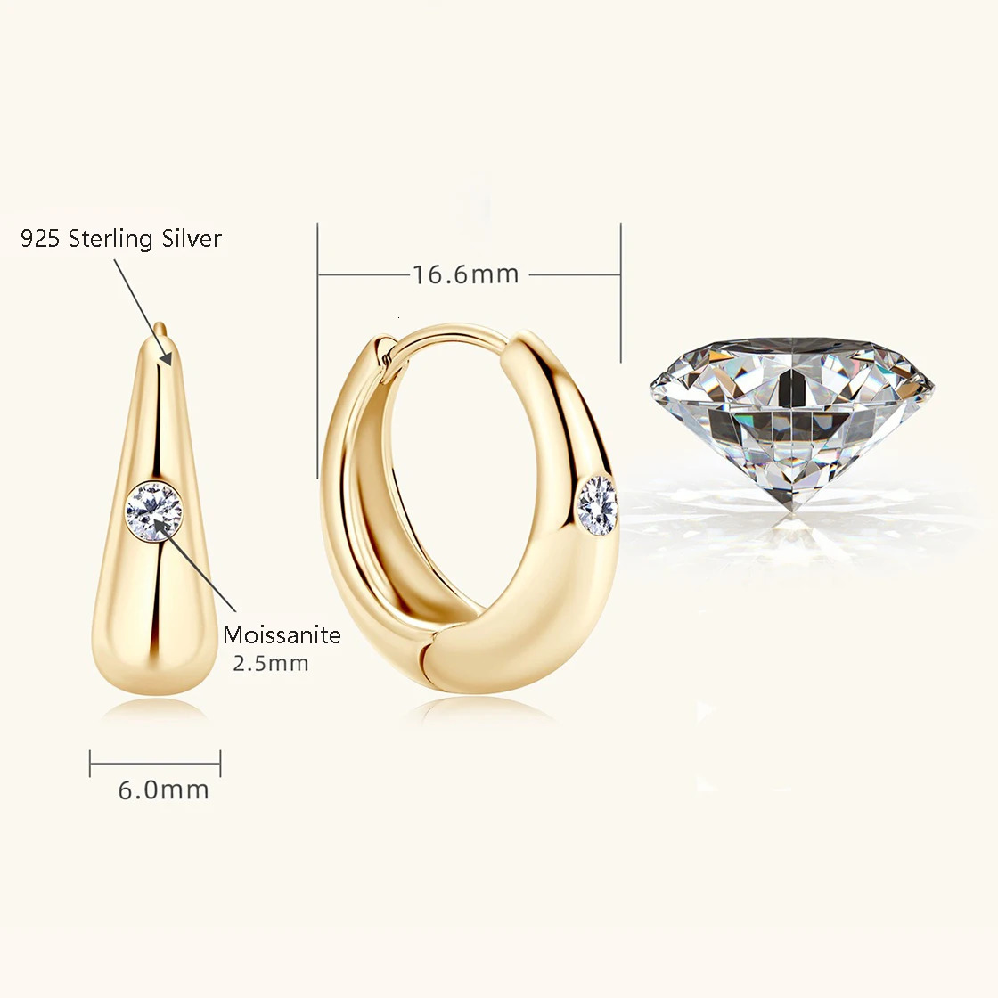 Na gold-plated hypoallergenic 925 sterling silver thick Huggie ring earrings suitable for women high-quality jewelry 241205