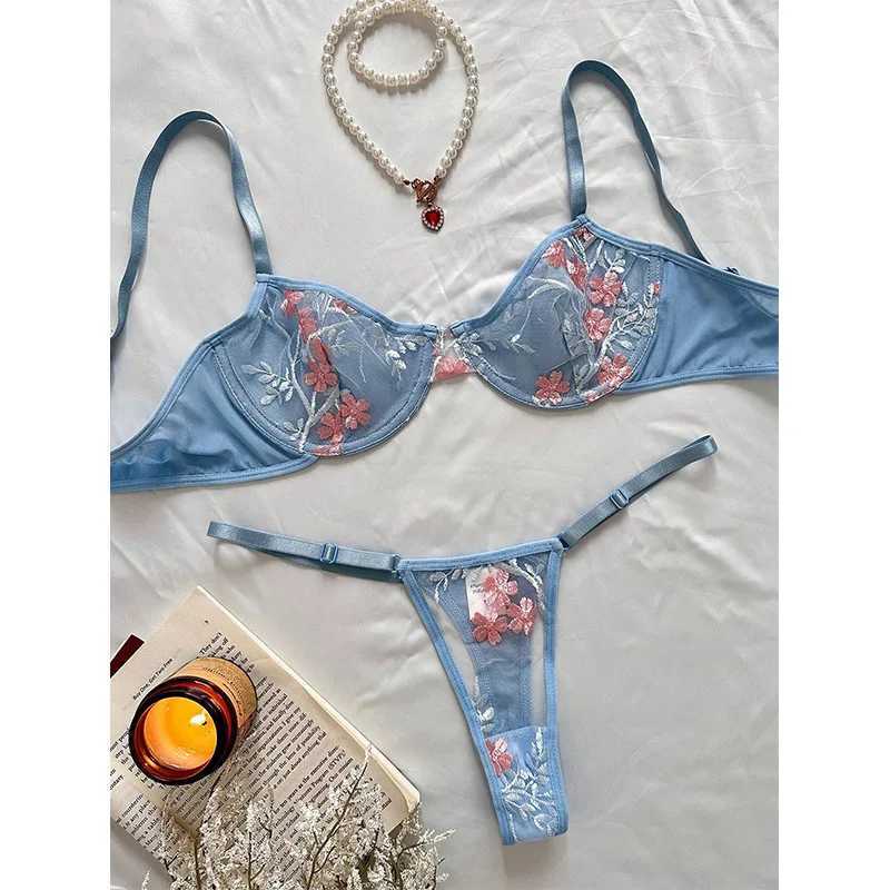 Sexy Underwear Women Set Push Up Bra Panty Sets Fancy Lingerie Ultra Thin Embroidery Sexy Lingerie Bh Mesh Three-Point UnderwearXJ241205