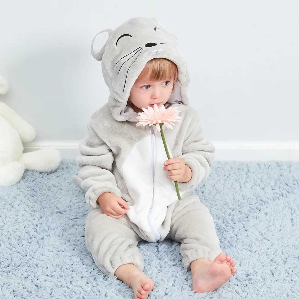 Pajamas Winter New Born Baby Clothes Romper Baby Jumpsuit Animal Hooded Pajamas Cow Panda Costume Boys Girls Overalls Infant Clothing H241205