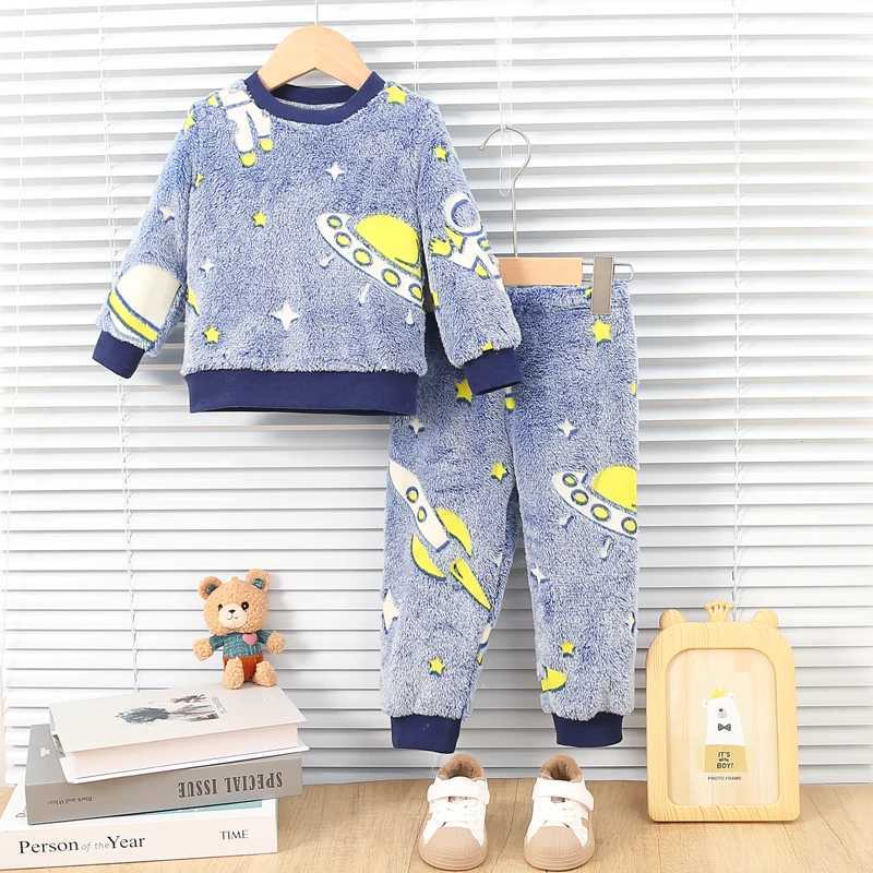 Pajamas Baby Autumn/Winter Plush Night Fluorescent Home Fur Baby Warm Pajama Set Fashionable and Comfortable Child Accessories H241205