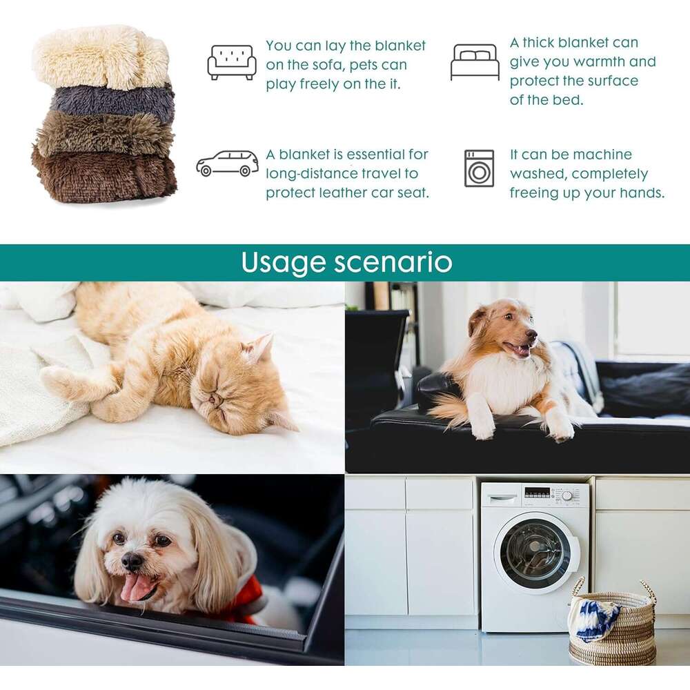 GBUNNY Waterproof Plush Long Artificial Fur Pet Super Soft Fluffy Bed Sofa Cover Washable - High Quality Flannel Sedative Blanket for Puppies and Cats