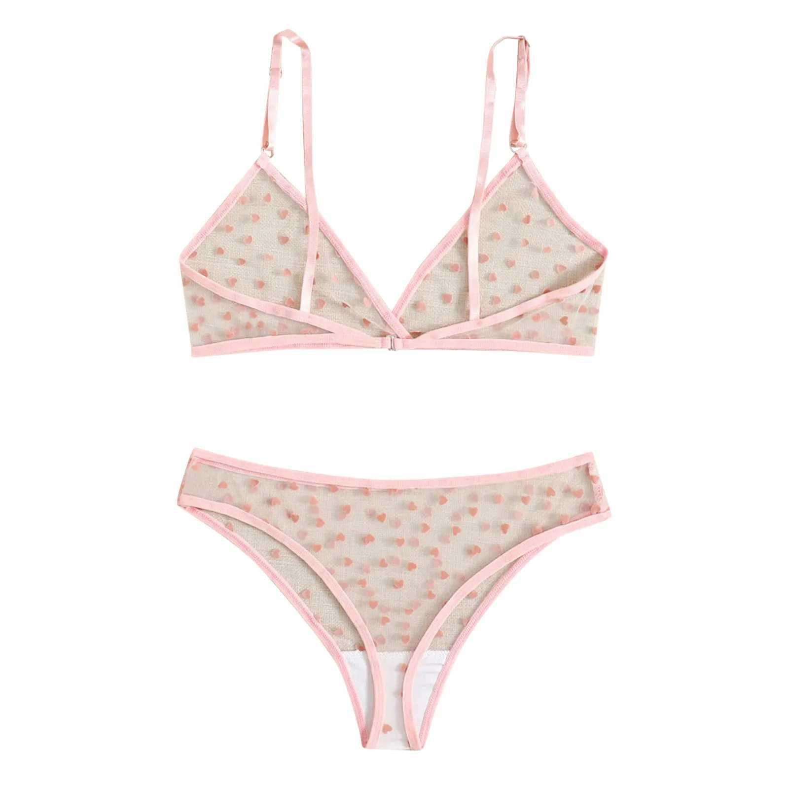 Womens Underwear Suit Sexy Mesh Perspective Temptation Love Polka Dots Underwear Set Sexy Lingerie For Fine Women TransparentXJ241205