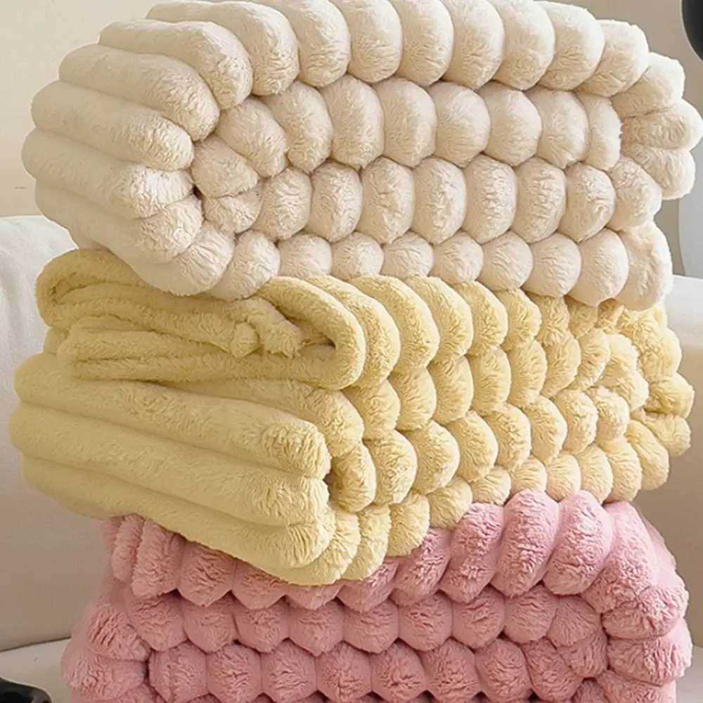Ultra Soft Faux Rabbit Fur Throw Blanket Warm Plush Striped Blankets Conditioning Quilt Fluffy Throws for Couch Chair SofaXJ241111