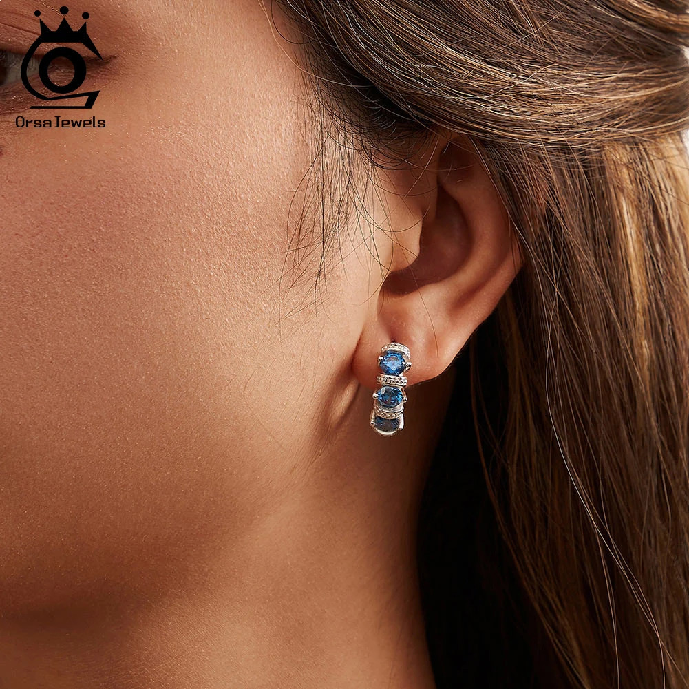 ORSA JEWELS Fashion Created Sapphire Hoop Earrings for Women 925 sterling silver rhodium Hoop Earrings handmade jewelry LZE48 241205