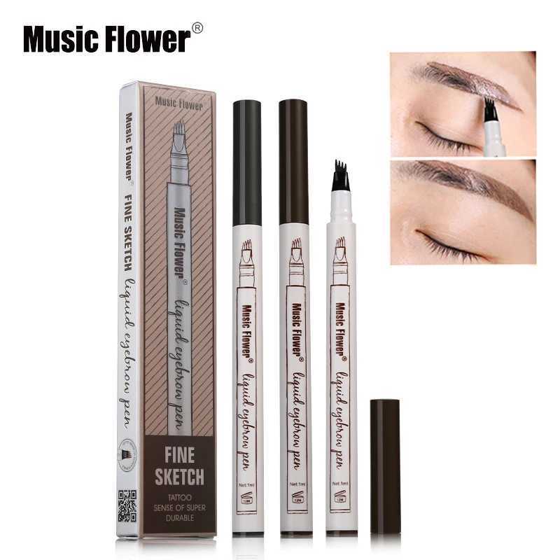 Music Flower Brand 4-color eyebrow pencil fine sketch liquid eyebrow pencil waterproof tattoo super durable eyebrow gelW241205