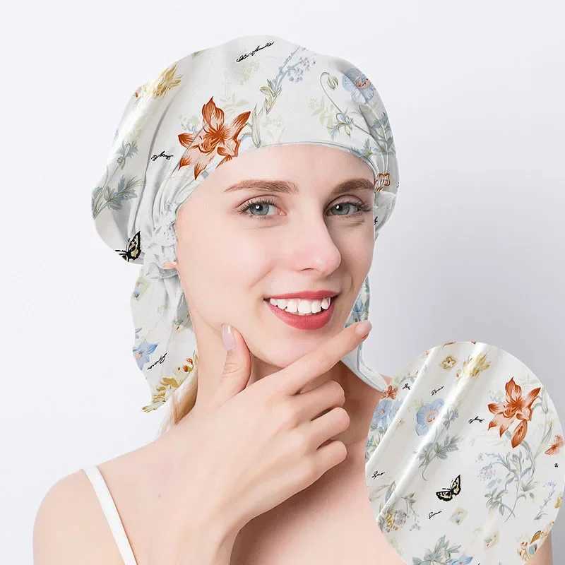 100% Natural Mulberry Silk Sleeping C Silk Shower C Nightc Housework Cooking Hair Care Bonnet Protector Hair AccoriesXJ241205