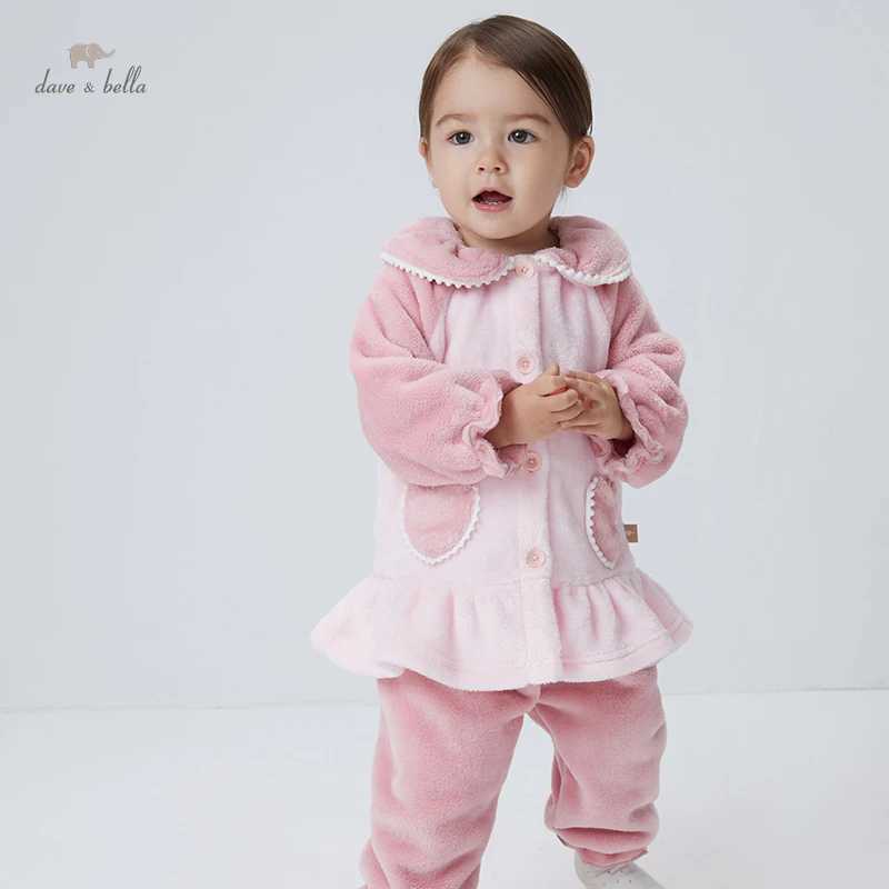 Pajamas DBM19644 dave bella winter baby girls fashion patchwork kets pajamas newborn baby underwear casual sleepwear 2 pcs suit H241205