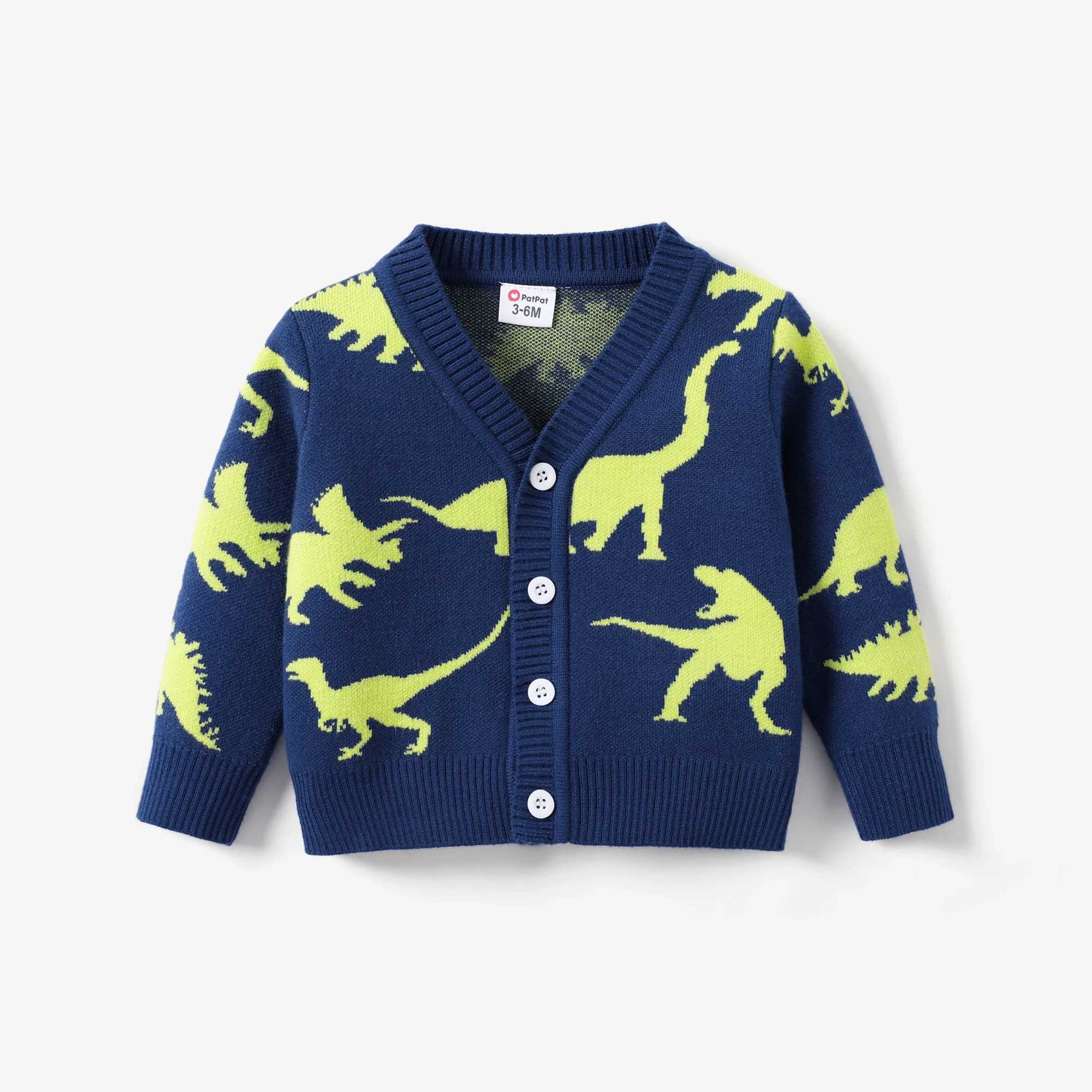 Baby/toddler dinosaur knitted sweater with secret button soft and comfortable perfect for going out W241205