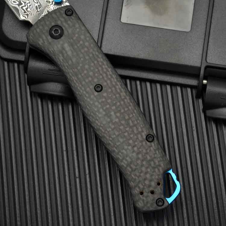 H-Models 535-3 Bugout Folding Knife 3.24 Damascus knives Satin Plain Blade, Carbon Fiber Handles
