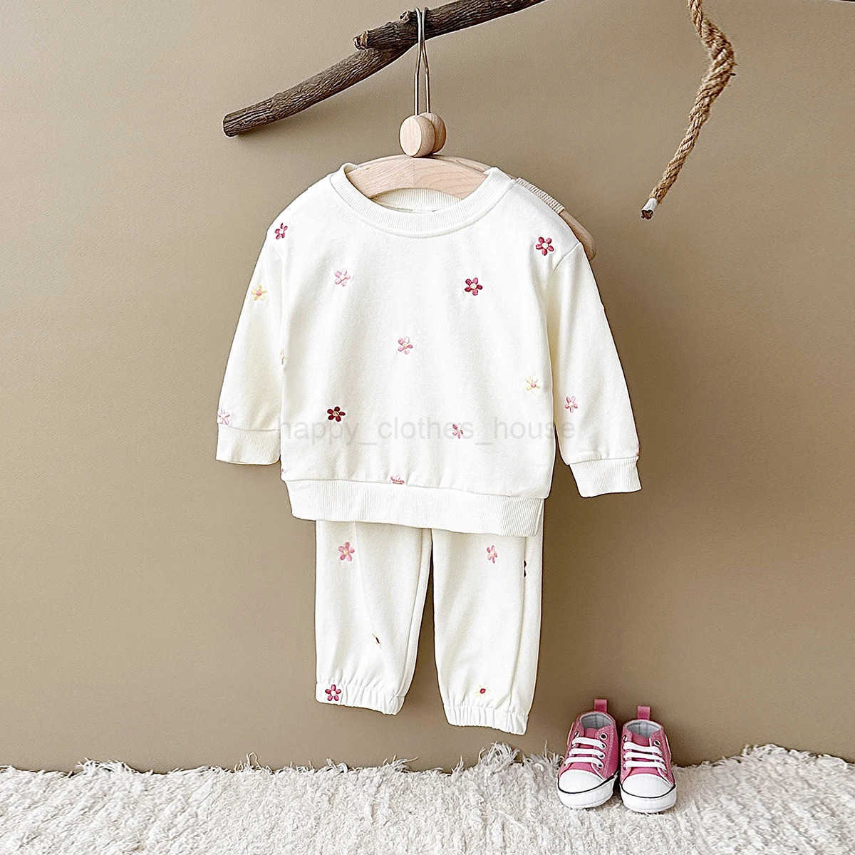 2024 Winter Baby Clothes Set Warm Pure Cotton Warm Fall Basic Clothes Flower Embroidery Split Two-Piece Set Baby Girls HomewearXJ241205