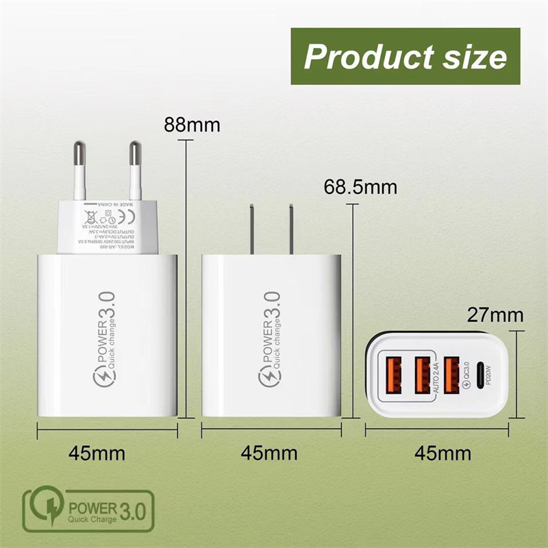30W USB C Charger Fast Charge Charger PD TypeC Quick Charge3.0 Wall Power Adapter for iPhone 16 15 14 13 12 11 Plus Pro Max Xiaomi Samsung Huawei Phon