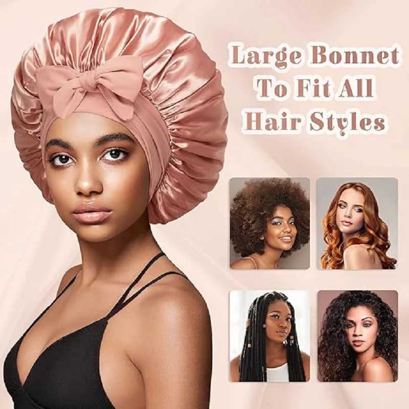 Women Satin Widened Sleep Hat Night Sleep C with Long Streamer Hair Care Bonnet Nightc Elastic C De Nuit Shower TuanXJ241205