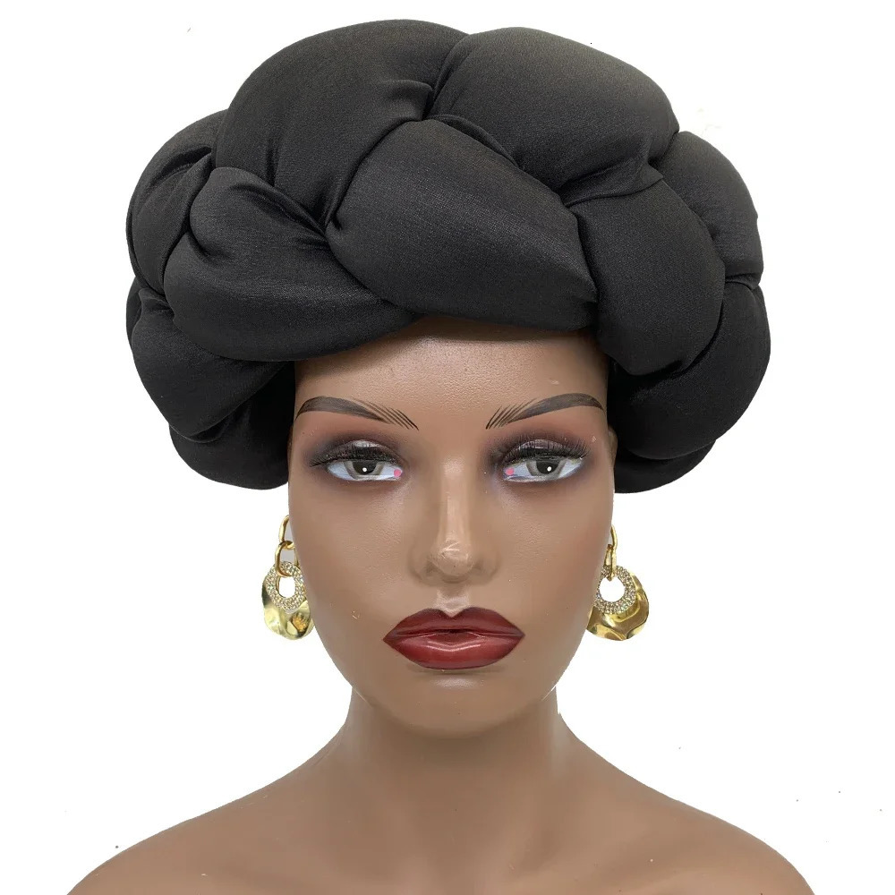 Nigeria Wedding Party Headpiece Female Headband Exaggerated Big Braid Head Band African Raw Silk Turban Cap for Women 241205