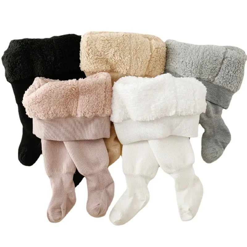 1-8Y Childrens Super Thicken Warm Tights Girls Toddlers Baby Girls Pants Lamb Wool Pantyhose Children Solid Plush Leggings 241204