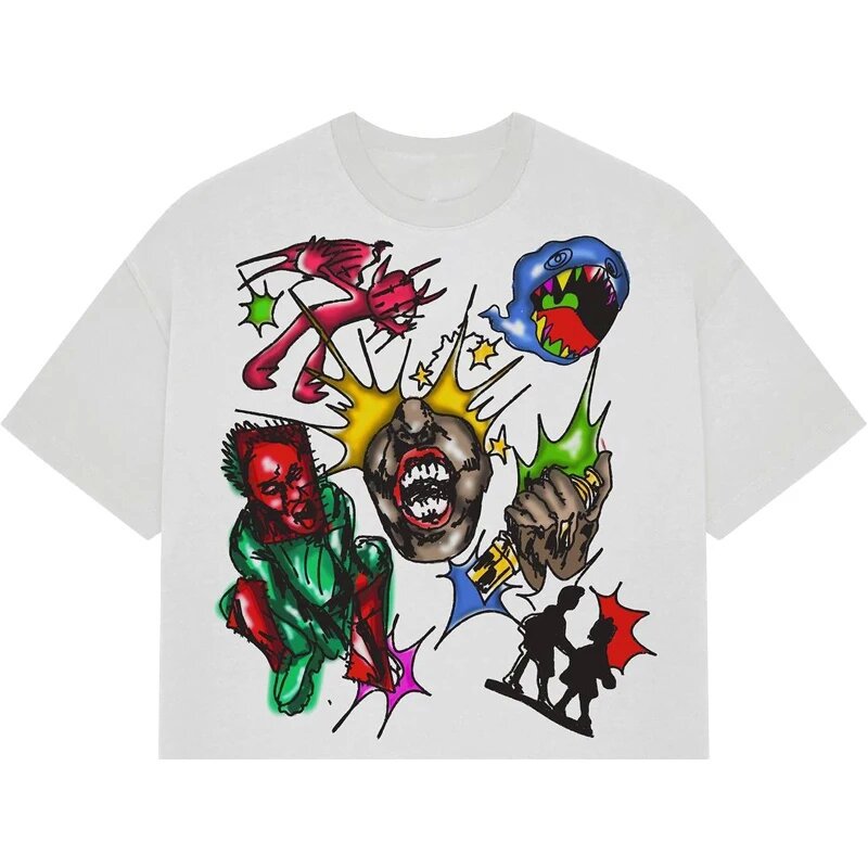 T shirts for men Retro Hip-hop Graffiti Graphic Art Printed Streetwear Oversized Clothes Casual Crew Neck Short Sleeve Lightweight Versatile