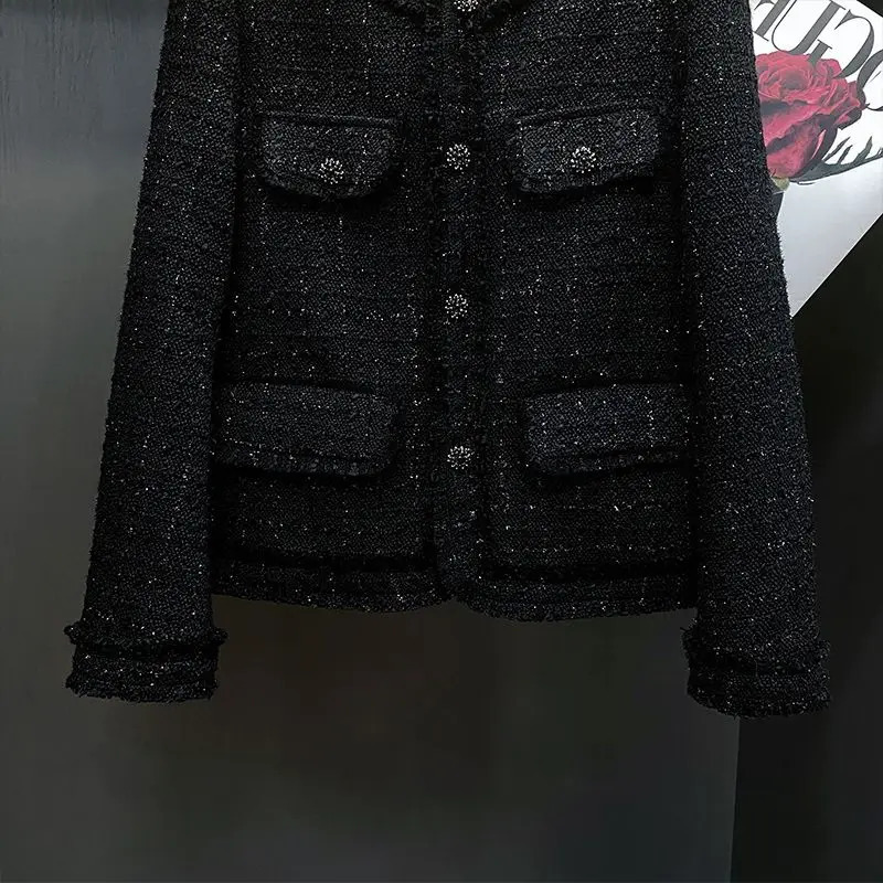 autumn womens elegant winter short and coarse tweed jacket womens single chest cut jacket womens loose casual jacket R837 241205