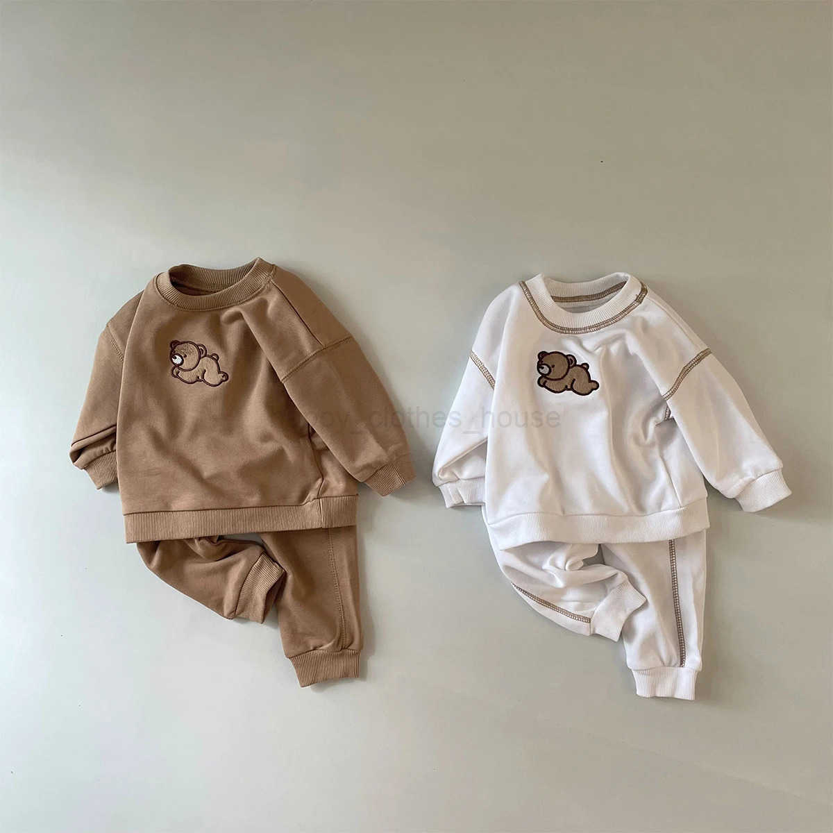 2PCS Autumn Newborn Baby Clothes Boys Girls Long Sleeve Pullover+Pants Little Bear Embroidery Sweatshirt Casual Set Infant SuitXJ241205