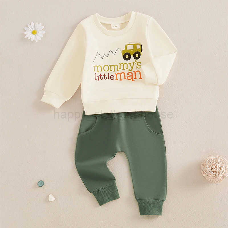Baby Boys Pants Set Long Sleeve Crew Neck Letters Car Print Sweatshirt with Elastic Waist Sweatpants Infant ClothesXJ241205