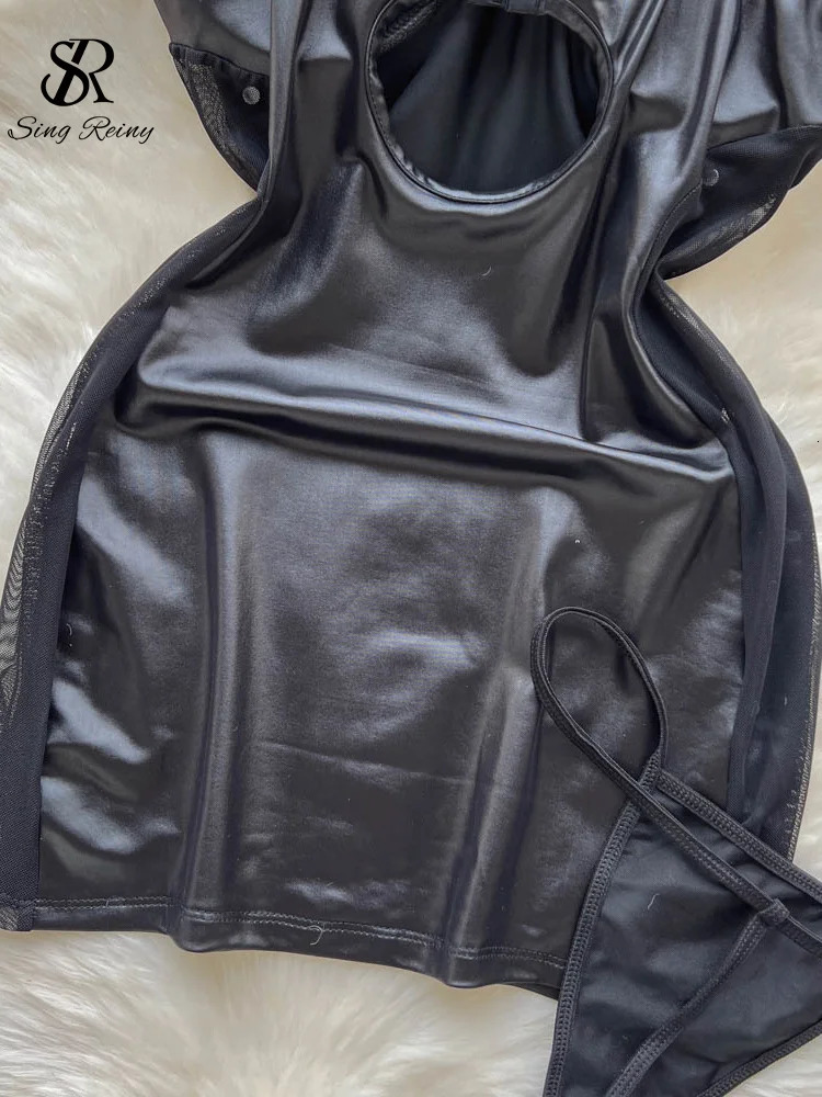 SINGREINY Party Camis Women Sexy Pajamas Dress Hollow Out Backless Bodycon Night Dress Streetwear Club Leather Erotic Nightwear 241205