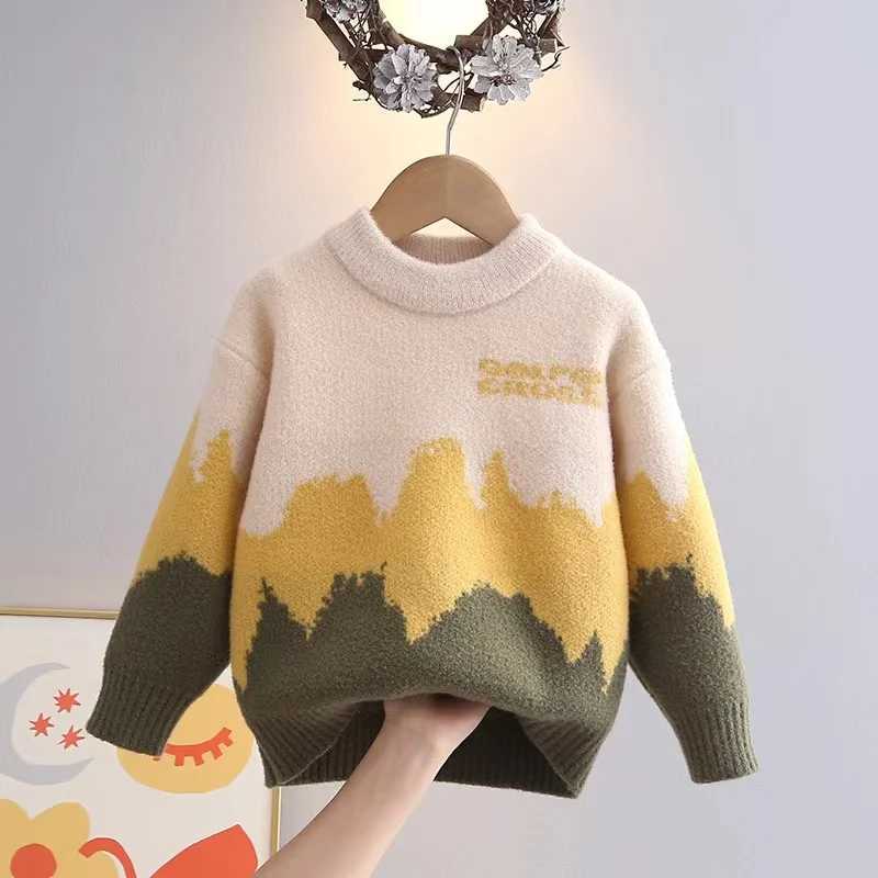 Boys Sweaters Autumn/Winter 2024 New Big Boys Thick Babies Foreign Sled Knitted Childrens Sweaters W241205