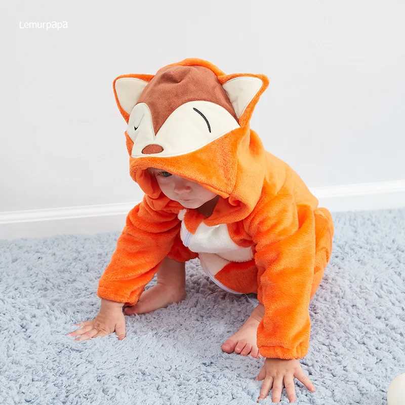 Pajamas Fox Romper Baby Warm Jumpsuit Boy Girl Winter Outfit Halloween Animal Suit Funny Cute Onesie Festival Party Clothes H241205