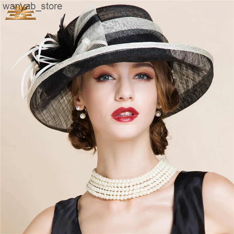 Cloches Summer Black and White Elegant Linen Fedora Hat Womens Fashion Fedoras Hat Womens Soft Padded Wide Brown Cloche Hat Linen B-8150 L240910