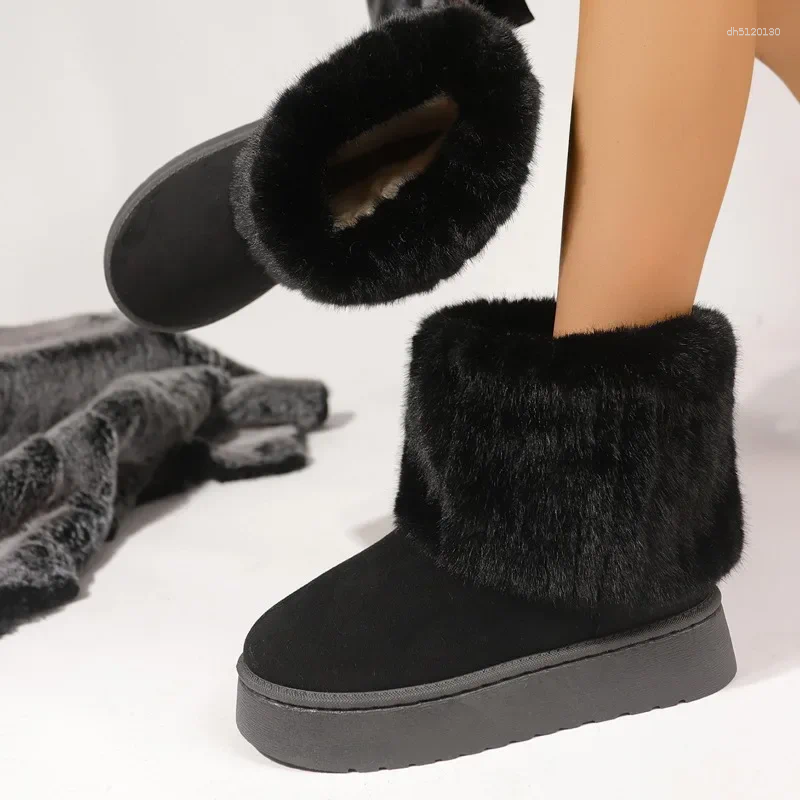 Boots Platform Women's Round Toe Warm Thickened Plush Winter Mid-calf Thick Sole Casual Comfortable Anti-slip Women Snow Boot
