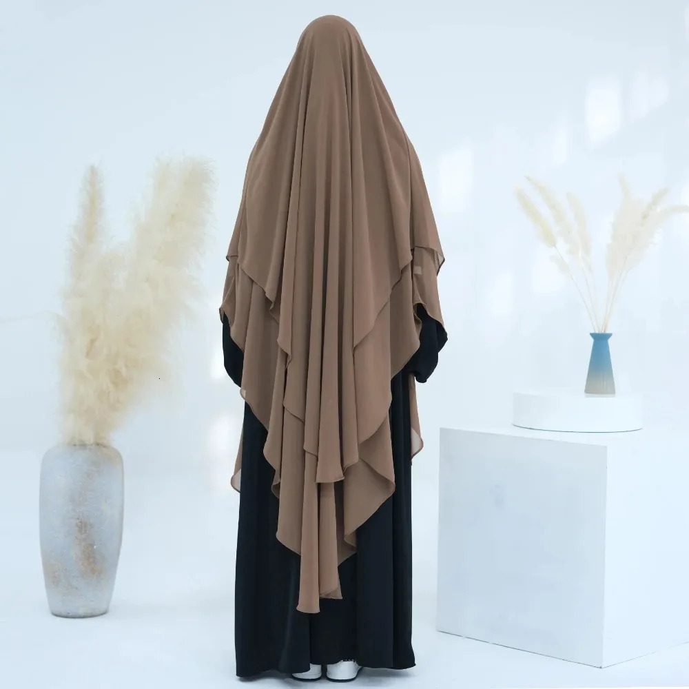 Two Layers Chiffon Islam Niqab Headcard Long Khimar Prayer Scarfs Dubai Turkiye Islamic headscarf Ramadan 2024 241216