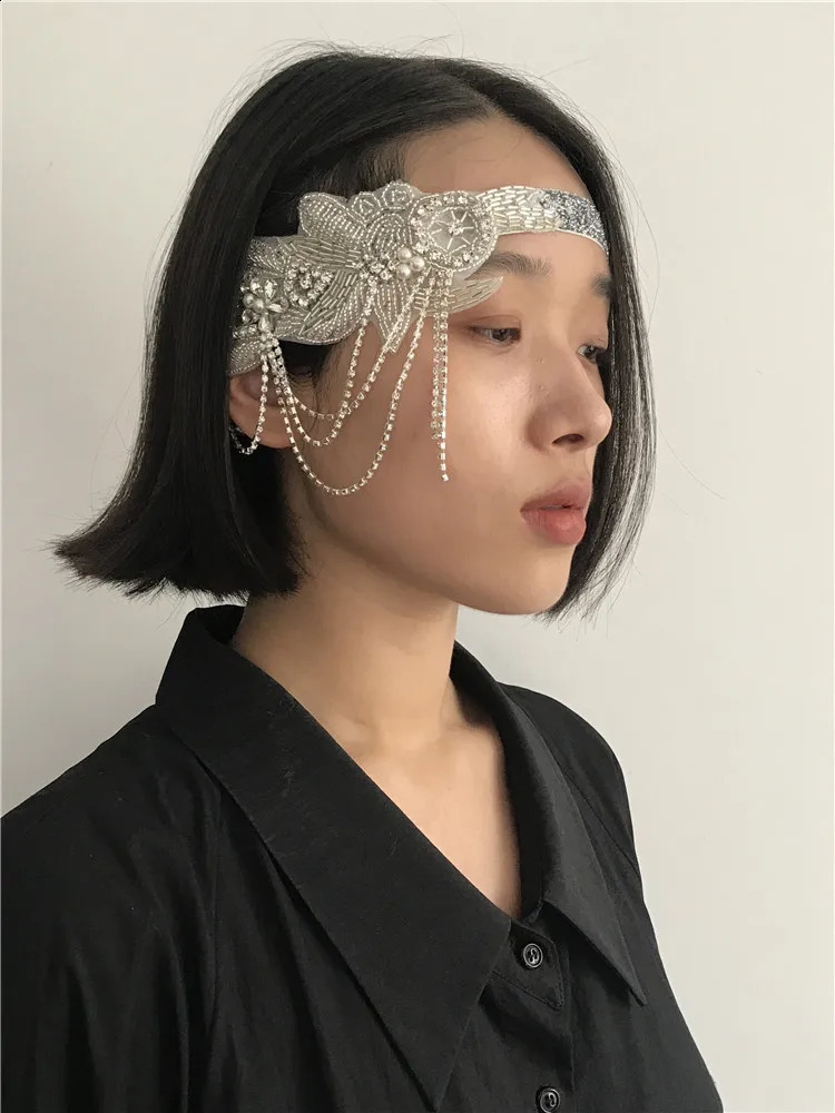 1920s Silver Beaded Headpiece Headband Great Gatsby Headdress Vintage Woman Unisex Halloween party wear decor Hair Accessories 241122