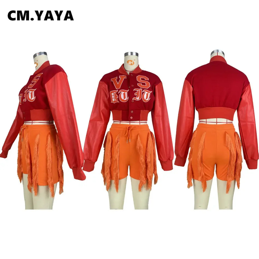 CM.YAYA Vintage Women Letter Embroidery Patchwork Long Sleeve Button Front Baseball Style Jacket Fashion Female Active Jackets 241205