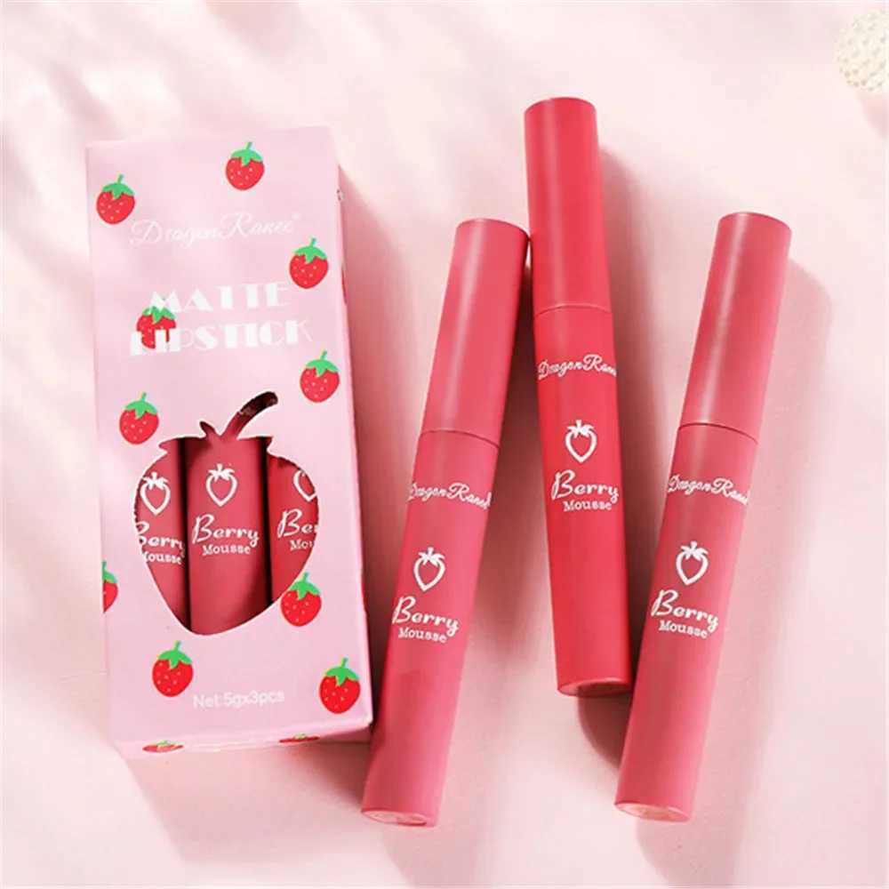 Matte Velvet Strawberry Lip Gloss Lipstick Set Non-stick Cup Not Easy To Fade Long Lasting Lip Glaze Lipstick Makeup CosmeticsXJ241205