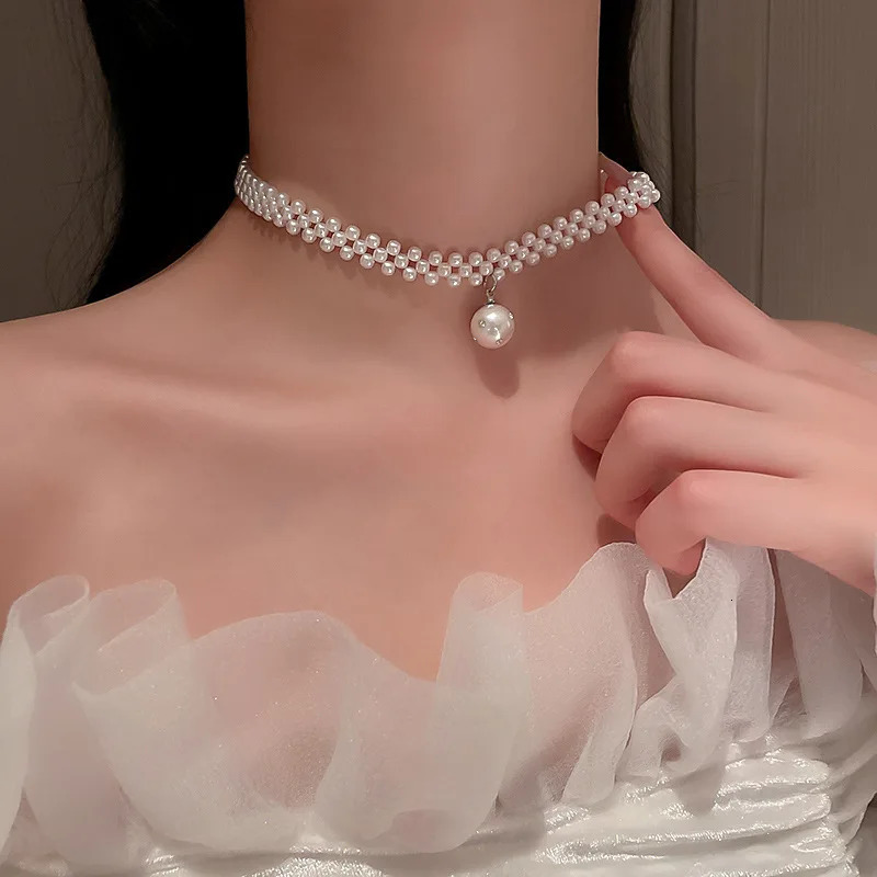 Fashionable pearl bow necklace French retro style birthday jewelry for wife 241205