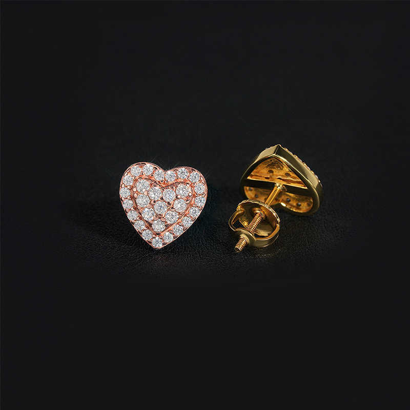 Personalized heart-shaped sier moissanite full set D-color VVS hip-hop male and female earrings