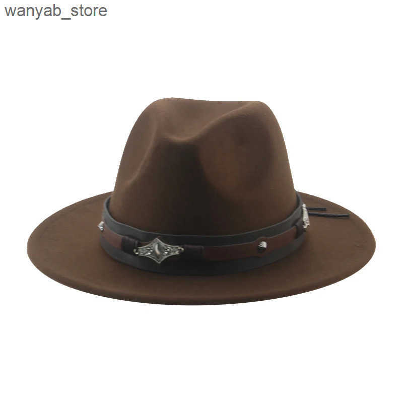Cloches Fedora Hat Womens Hat Mens Cowboy Hat Large Size 62cm Western Cowboy Belt Cowboy Band Fedoras Chapeau Feutre Mens L240910
