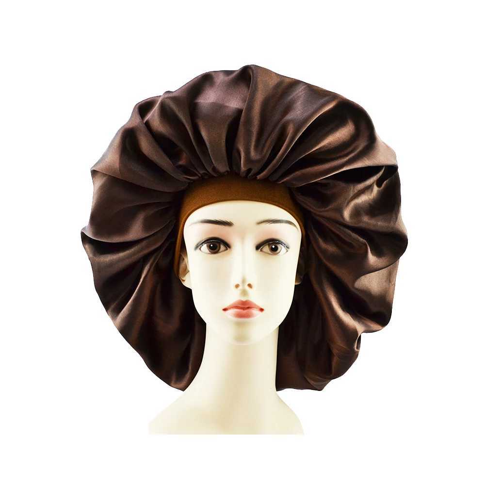 New Fashion Big Size Satin Silk Bonnet Sleep Night C Head Cover Bonnet Hat For Curly Springy HairXJ241205